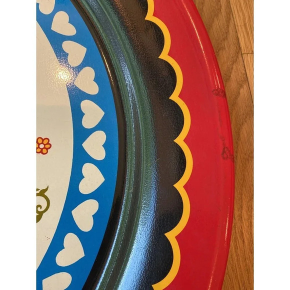 Vtg Scandinavian Tin Tray Pennsylvania Dutch Colorful Wall Art 19” - Picture 4 of 8